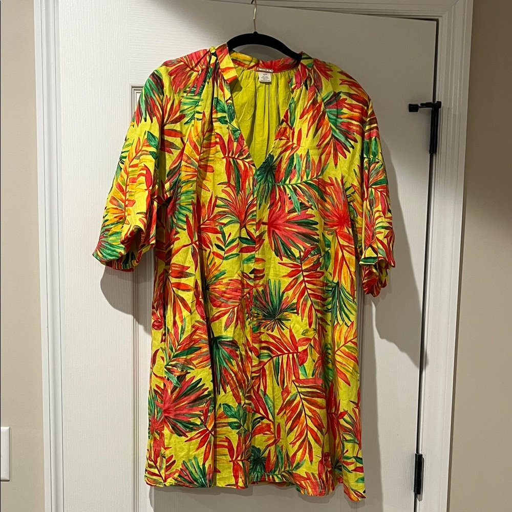 Magaschoni Tropical Leaf Print Mini Dress - Yellow, Red, Green